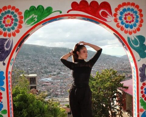 Söfy posando en un arco con formas de retablo