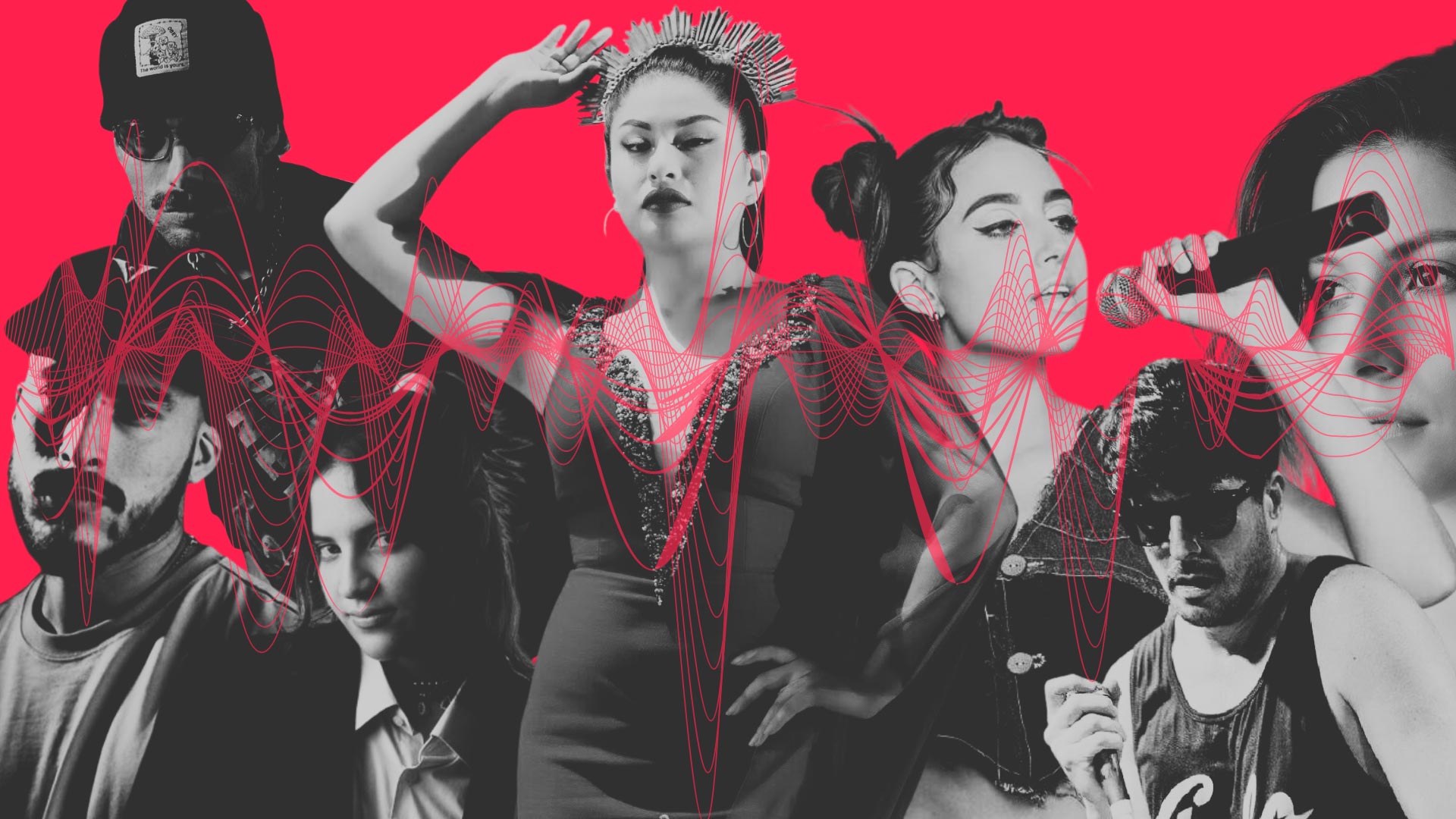 Wendy Sulca, Gala Brie y otros artistas peruanos en un collage con fondo rojo