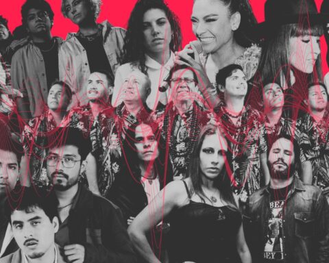 Los Mirlos, Lorena Blume y otros artistas peruanos con nueva música en un collage con fondo rojo