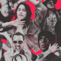 Adrian Bello, Nicole Favre y otros artistas peruanos con nueva música en un collage con fondo rojo