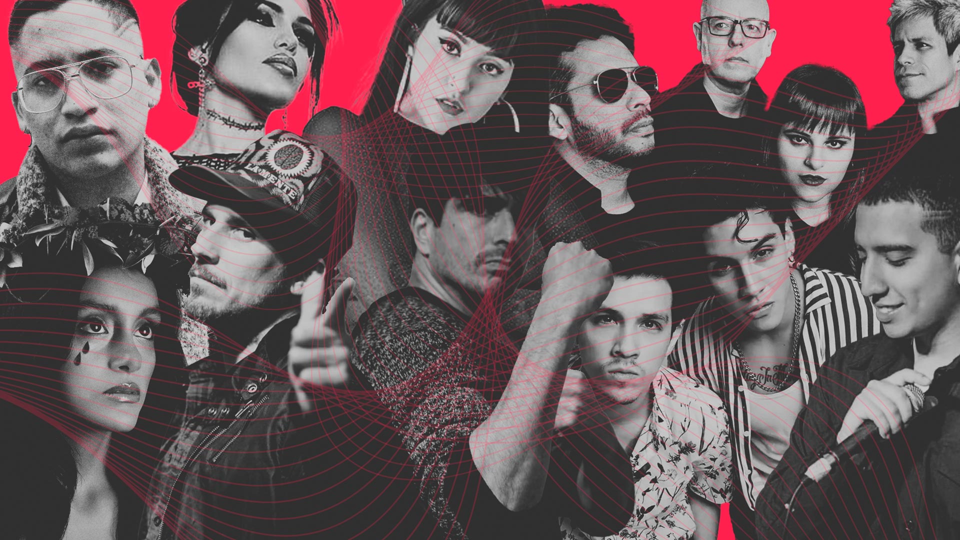La Mente, Marié y otros artistas peruanos con nueva música en un collage con fondo rojo