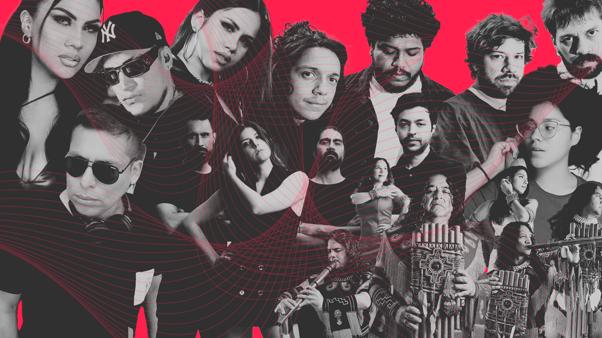 Tribilin Sound, Asmir Young, WAN y otros artistas peruanos con nueva música en un collage con fondo rojo