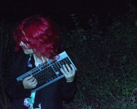 Flores con un sintetizador en las manos