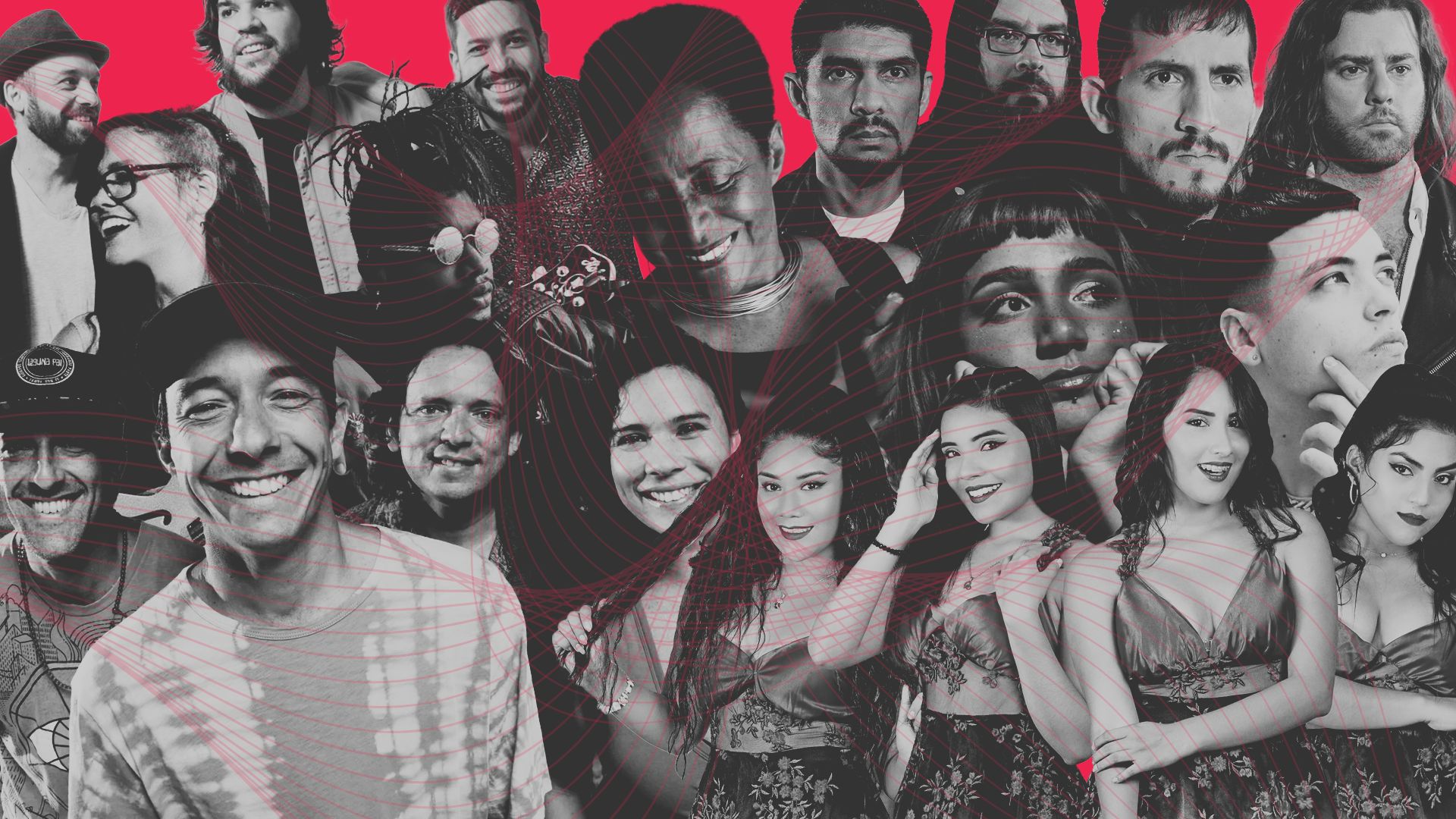 Susana Baca, We The Lion, Laguna Pai y otros artistas peruanos con nueva música en un collage con fondo rojo