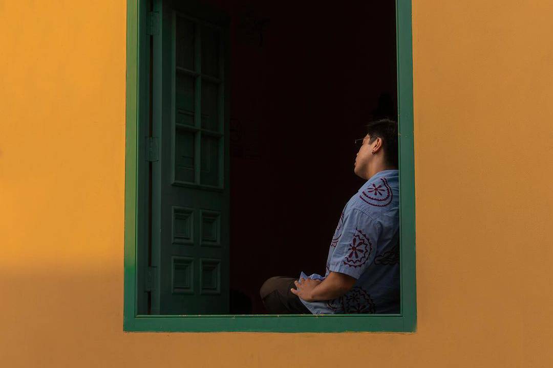 Tate sentado en el marco de una ventana