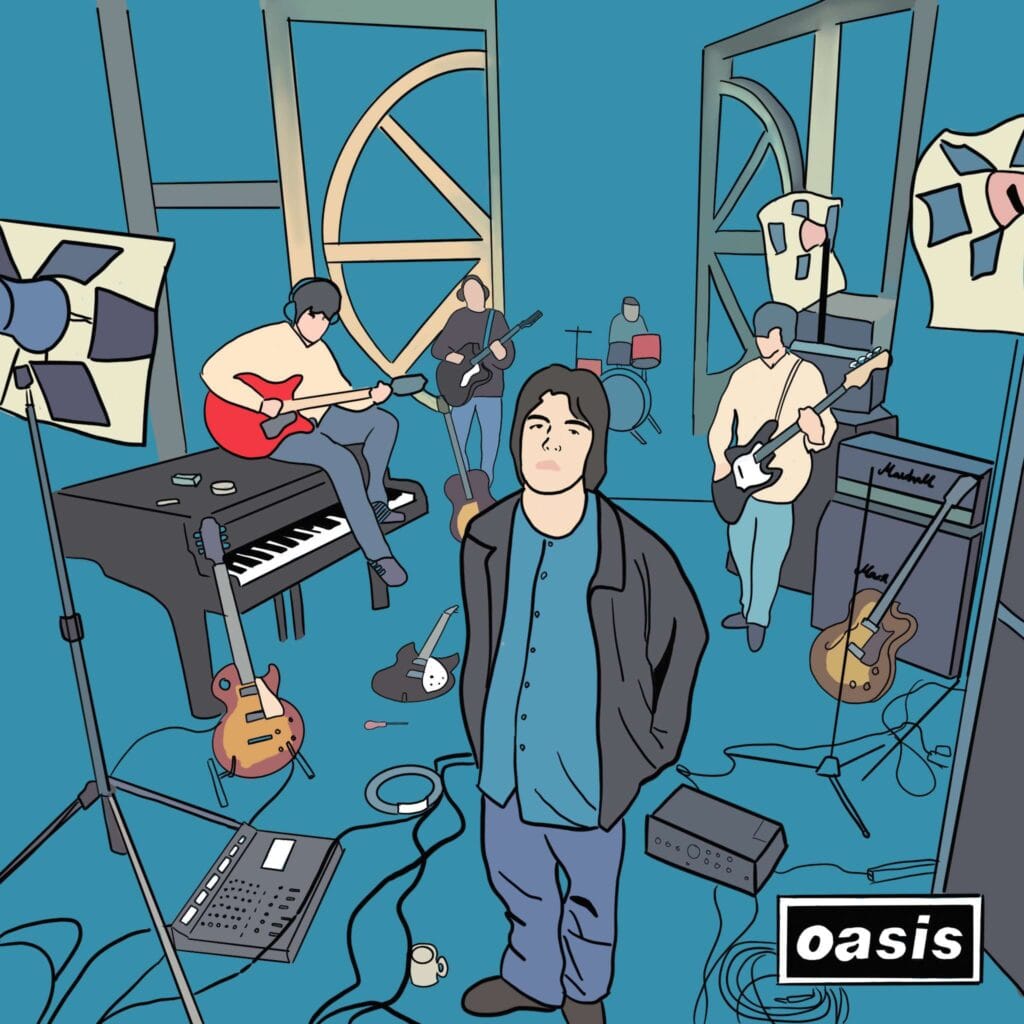 Oasis en una ilustración de la portada del sencillo "Supersonic"
