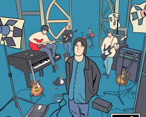 Oasis en una ilustración de la portada del sencillo "Supersonic"