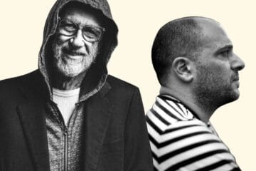 Nico Saba y Miki González con fondo amarillo