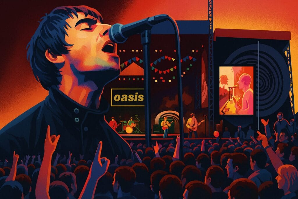 Ilustración de Oasis en Knebworth 1996