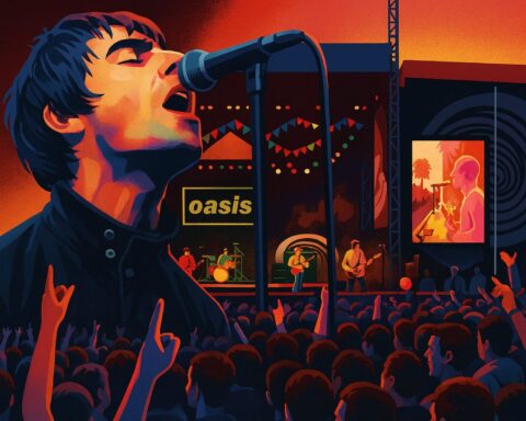 Ilustración de Oasis en Knebworth 1996