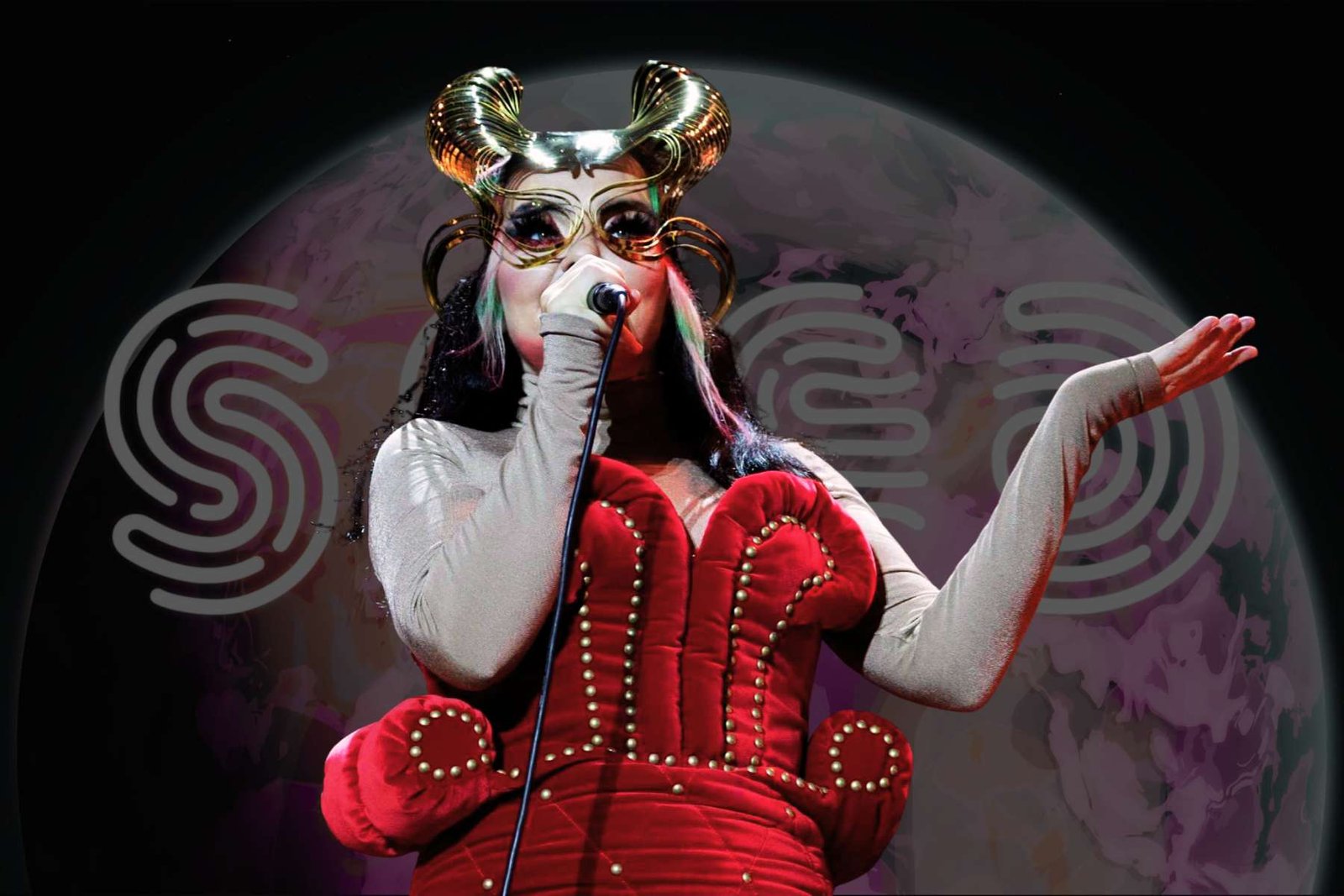 Björk con la portada del videojuego SEED