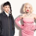 GRTSCH y Mon Laferte en fondo crema