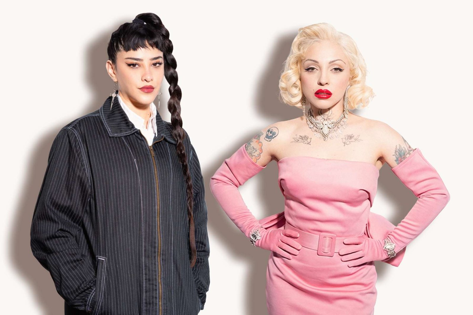 GRTSCH y Mon Laferte en fondo crema