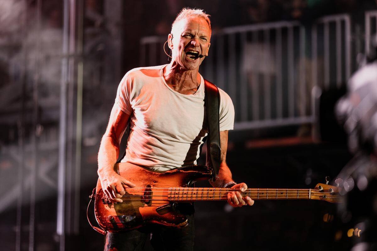 Sting sobre el escenario con su bajo