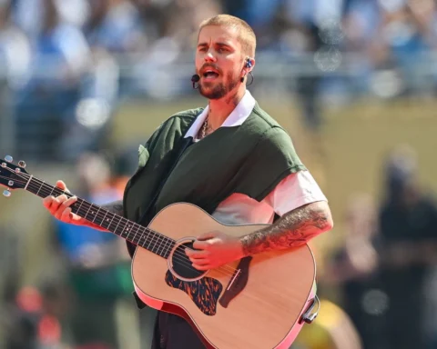 Justin Bieber durante el show de entretiempo de la final del Mundial 2026