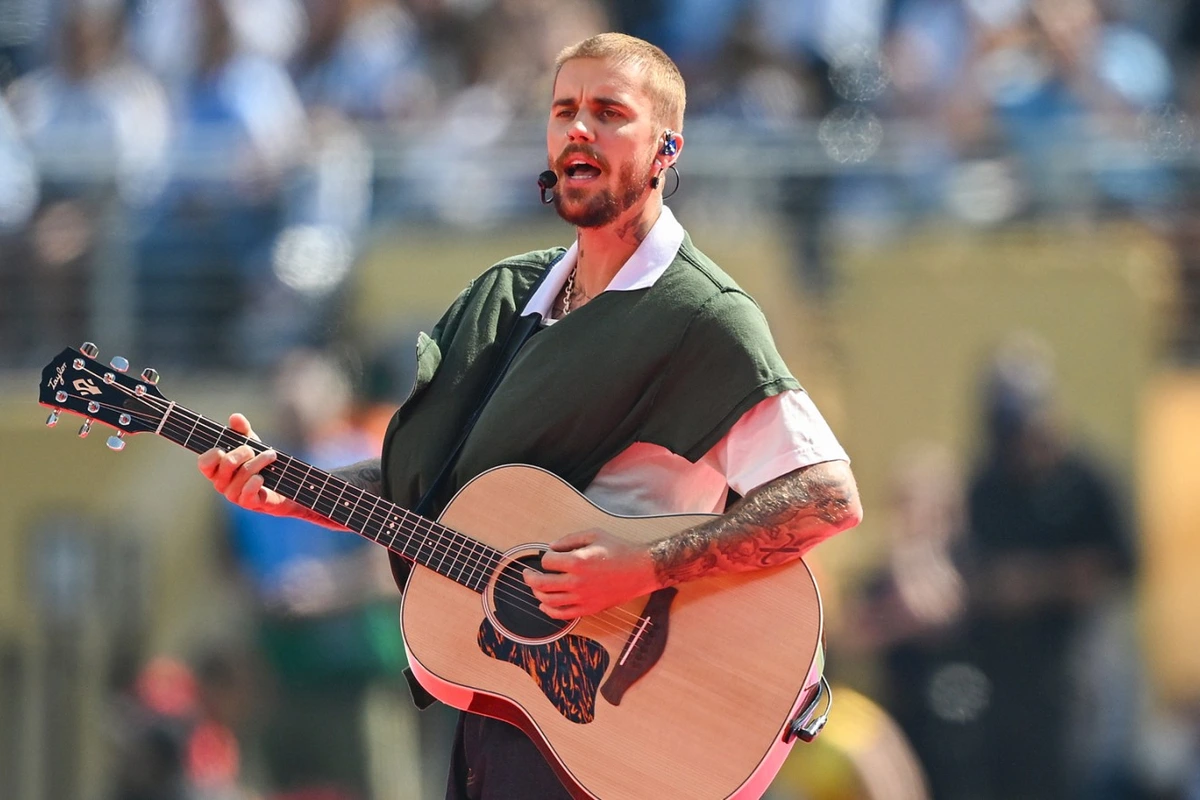 Justin Bieber durante el show de entretiempo de la final del Mundial 2026
