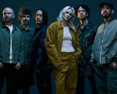 Linkin Park con su formación actual: Emily Armstrong, Mike Shinoda, Joe Hahn, Brad Delson y Dave Farrell