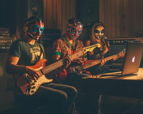 Loop Mysterio, integrantes enmascarados en un estudio de grabación