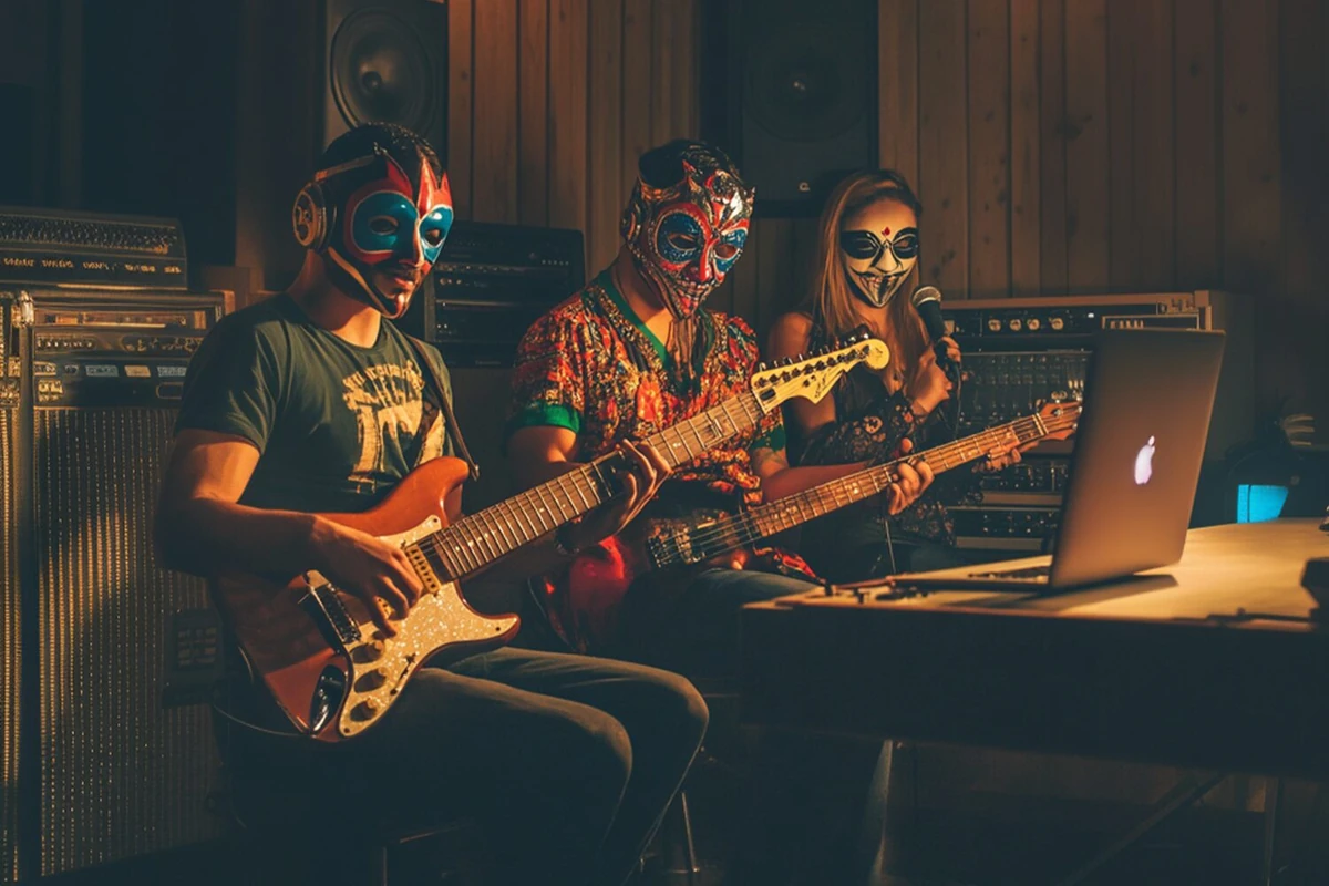 Loop Mysterio, integrantes enmascarados en un estudio de grabación