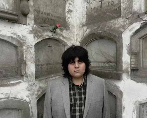 Mati Mallqui frente a una pared de nichos