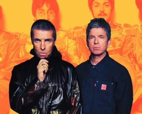 Liam Gallagher y Noel Gallagher con The Beatles