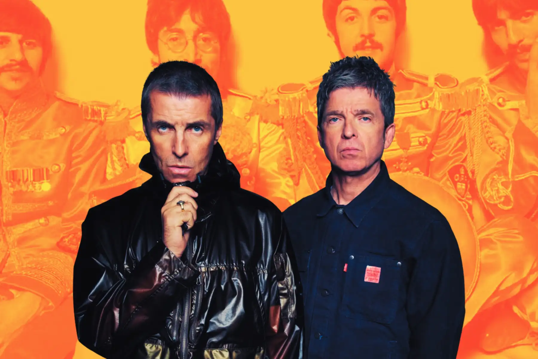 Liam Gallagher y Noel Gallagher con The Beatles